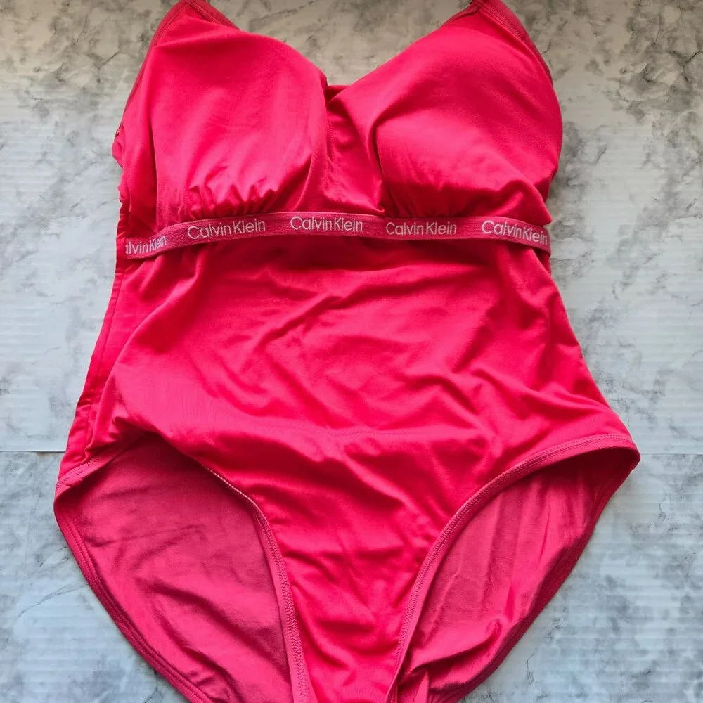 Calvin Klein Ruched Panel One Piece Swimsuit Women's Size 10 - Picture 9 of 9